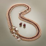 Cumpara ieftin Set Bijuterii Argint 925 Perle, Granat &amp; Cuarț Citrin Special Plus - Colier &amp; Cercei Damă, Aur Roz, Handmade Italia