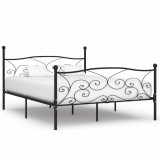 Cadru de pat cu bază din șipci, negru, 200 x 200 cm, metal, Cires, Dublu, Cu polite semirotunde, vidaXL