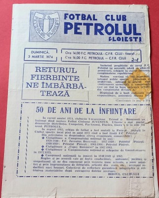 Program meci fotbal PETROLUL PLOIESTI - CFR CLUJ (03.03.1974) foto