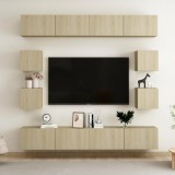 Set de dulapuri TV, 8 piese, stejar sonoma, lemn prelucrat