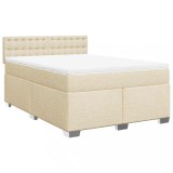 Cumpara ieftin Pat box spring cu saltea, crem, 140x200 cm, textil