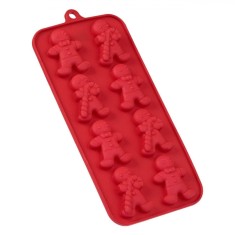 Formă Copt Silicon, 8 Compartimente, Om de Turtă Dulce, Roșu, 21x10.5cm