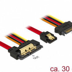 Cablu de date + alimentare SATA 22 pini 6 Gb/s cu clips la SATA 15 pini + SATA 7 pini 30cm, Delock 85228