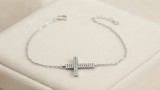 Cumpara ieftin Bratara din Argint 925 cu Cruce Orizontala (Sideways Cross) si Pave de Zirconiu