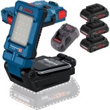 Bosch GLI 18V-800 + 0615990L1R - Lampa + Set 3 acumulatori si incarcator Li-Ion 18 V 4 Ah valiza speciala