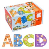 Puzzle din lemn cu alfabet englezesc si cuvinte in engleza, marca Leziter, pentru copii 1-4 ani