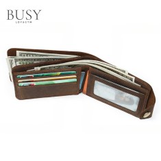 Portofel barbati, BUSY LDY&amp;GTM&reg; Echo, piele naturala premium, buzunar carte identitate, sloturi card, permis, maro