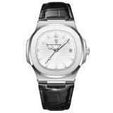Cumpara ieftin Ceas barbatesc de mana Poedagar Analog Casual Fashion Quartz Piele Negru Argintiu Alb