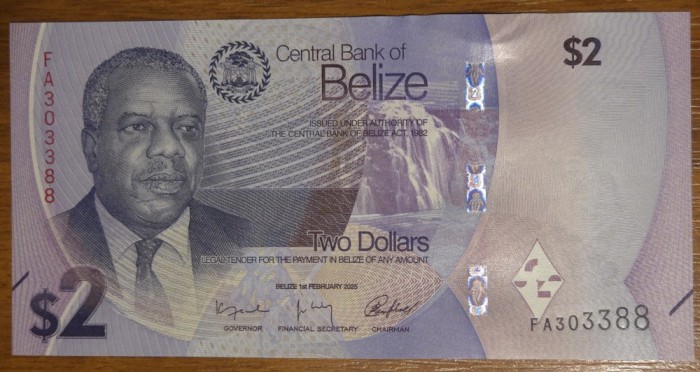 2 dollars 2025, Belize, UNC
