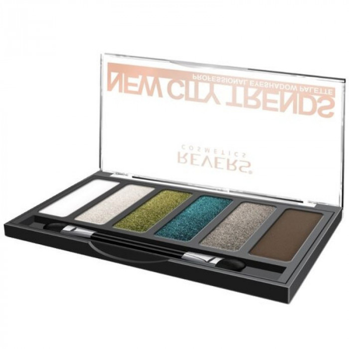 Paleta fard pleoape New City Trends Revers, Nr 8, 6 culori, aplicare usoara, pigment pronuntat, nuante verzi