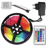 Kit Banda Led FOXMAG24&reg; Multicolora RGB , Telecomanda 24 taste cu IR , Transformator 2A , 300 LED-uri , Lungime 5m