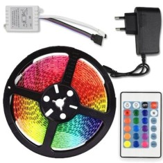 Kit Banda Led FOXMAG24&reg; Multicolora RGB , Telecomanda 24 taste cu IR , Transformator 2A , 300 LED-uri , Lungime 5m
