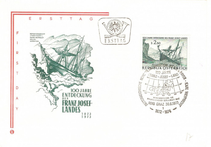 ARTICA NAVIGATIE 100 ANI DE LA DESCOPERIREA FRANZ JOSEF LANDES AUSTRIA FDC 1973