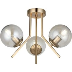 Lustra cu 3 brate, 3 globuri de sticla fumurie, 3 x dulie E27, culoare corp auriu