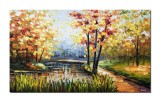 Tablou 3D inspirational peisaj din natura pictat manual living, dormitor, Oaza de liniste, 120x70cm ulei pe panza, Leonard Covaci