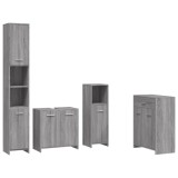 Cumpara ieftin Set mobilier de baie, 4 piese, gri sonoma, lemn prelucrat
