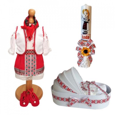 Set rochita traditionala, trusou si lumanare personalizata, decor popular foto