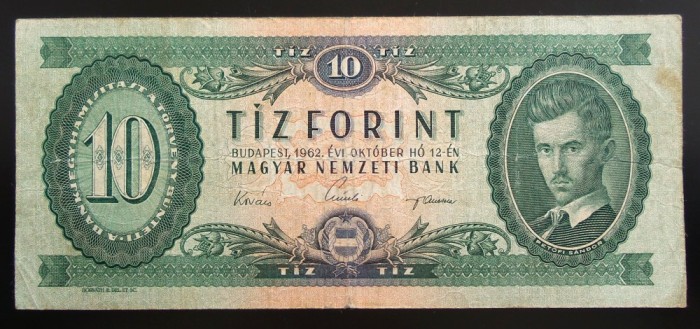 Bancnota 10 FORINTI - RP UNGARĂ / UNGARIA, anul 1962 * cod 46