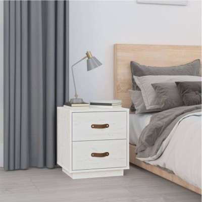 vidaXL Noptieră, alb, 40x34x45 cm, lemn masiv de pin 818327 foto