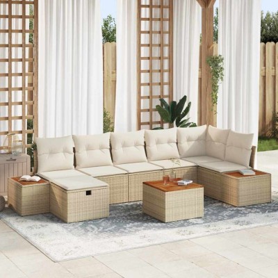 vidaXL Set de canapele pentru grădină cu pernă 8 pcs Bej Rattan poli 3360980 foto