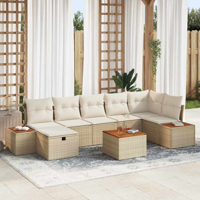 vidaXL Set de canapele pentru grădină cu pernă 8 pcs Bej Rattan poli 3360980