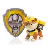 Figurina si insigna Paw Patrol, Rubble Constructor, 6.3 cm