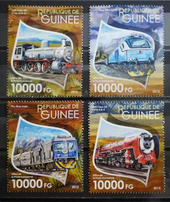 BC16, Guineea 2015, set colita+serie-trenuri