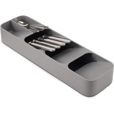 Organizator pentru sertar tacamuri, compartimentat, gri, 11x39.5x5.7cm