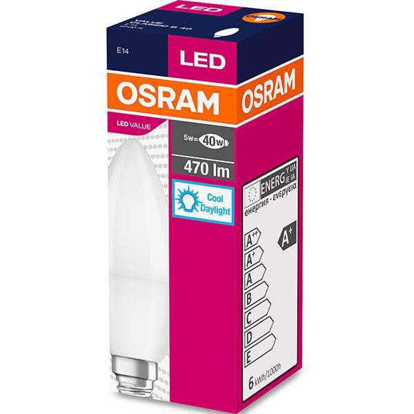 Bec LED Osram Value Classic B, E14, 4.9W (40W), 470 lm, lumina rece (6500K)