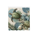 Perdea de duș cu broască țestoasă stil Mid-Century 175x200cm din material, decor pentru baie &ndash; Peacock