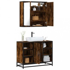 vidaXL Set mobilier de baie, 2 piese, stejar fumuriu, lemn prelucrat 3300912