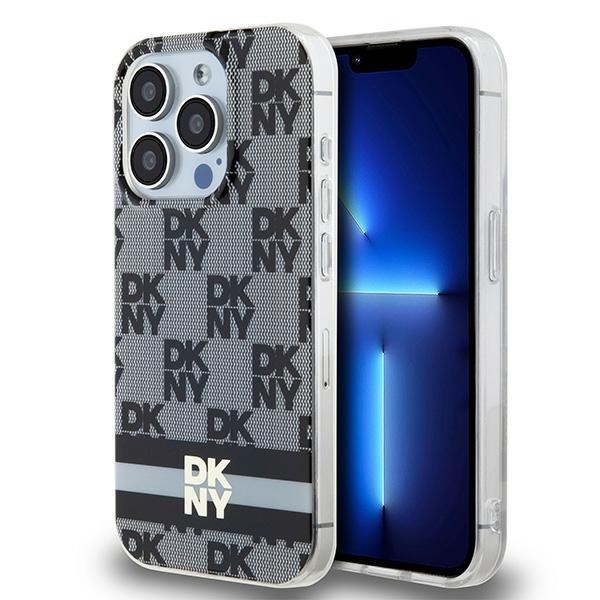 Husa iPhone 15 Pro DKNY IML Checkered Mono Pattern &amp; Printed Stripes MagSafe, negru, DKHMP15LHCPTSK