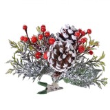 Decoratiune Craciun, Model Brad Nins cu Clips, Conuri si Pomusoare, 10cm, Rosu Verde, Oem
