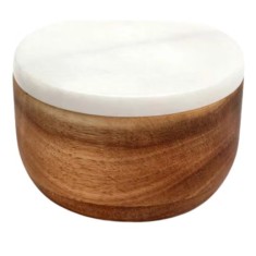 Bol cu capac pentru condimente, 10.7 x 6.9 cm, lemn de salcam, marmura, natur, gri