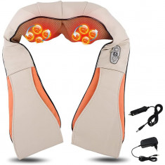 Aparat de masaj Shiatsu, Massager of Neck Kneading, pentru gat si umeri, vibratii intense, infrarosu, Bej, Selling Depot &reg;