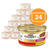 Cumpara ieftin Conservă Gourmet GOLD - bucățele fripte și &icirc;năbușite de vită și pui, 24 x 85g