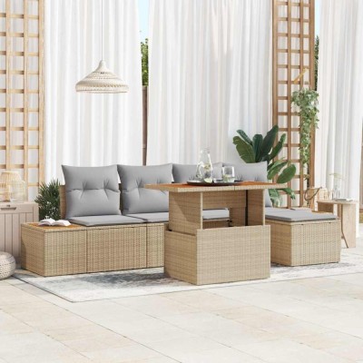 vidaXL Set de canapele pentru grădină 6 pcs Bej Rattan poli foto