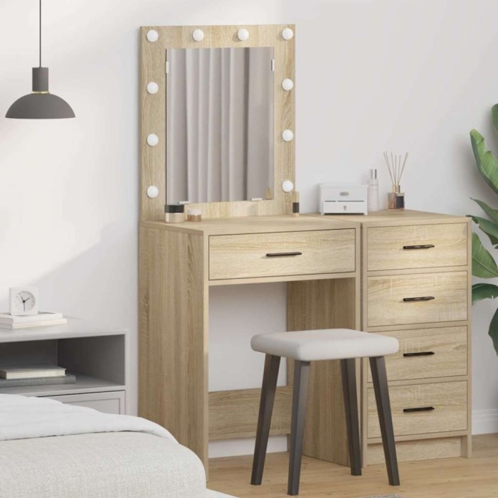 Masa de toaletă cu lumini LED, stejar sonoma, 50x41x135 cm