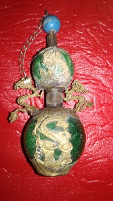 ANTIC ORIGINAL Sticla Snuff Armata cu Argint Miao Agata Dragon Phoenix Handmade foto