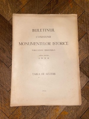 Buletinul Comisiunii Monumentelor Istorice. Publicatiune trimestriala Anul XXVII 1934 Tabla de materii foto