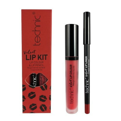 Set ruj si creion de buze, Technic, Velvet Lip Kit, Vintage Red foto