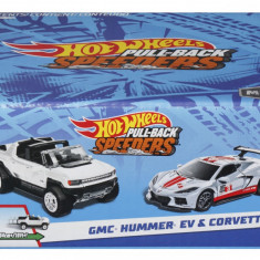 HOT WHEELS SET 2 MASINUTE METALICE PULL BACK GMC HUMMER EV SI CORVETTE C8R 1:43