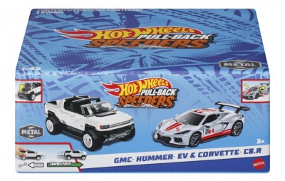 HOT WHEELS SET 2 MASINUTE METALICE PULL BACK GMC HUMMER EV SI CORVETTE C8R 1:43 foto