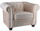 Fotoliu Chesterfield din lemn masiv cu tapiterie din catifea bej FHA083