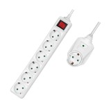 PRELUNGITOR LOGILINK, Schuko x 6 + Schuko x 1 pass-through, cablu 3G 1.5mm2, 230 V/16 A, 50 Hz, max. 3500 W, prottectie supratensiune, buton intrerupa