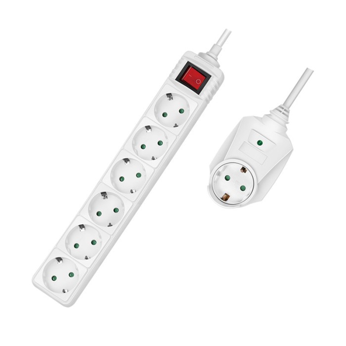 PRELUNGITOR LOGILINK, Schuko x 6 + Schuko x 1 pass-through, cablu 3G 1.5mm2, 230 V/16 A, 50 Hz, max. 3500 W, prottectie supratensiune, buton intrerupa
