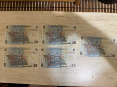 5 bancnote cu serii consecutive 20 lei Ecaterina Teodoroiu