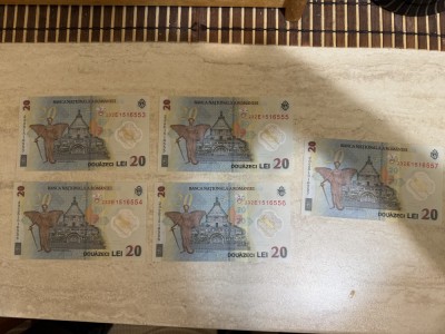 5 bancnote cu serii consecutive 20 lei Ecaterina Teodoroiu foto