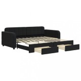 Cumpara ieftin Pat de zi cu extensie si sertare, negru, 90x190 cm, catifea
