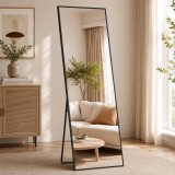 SONGMICS Oglinda mare de podea cu rama aluminiu, montare pe perete sau suport, sticla securizata, 160x50 cm, negru